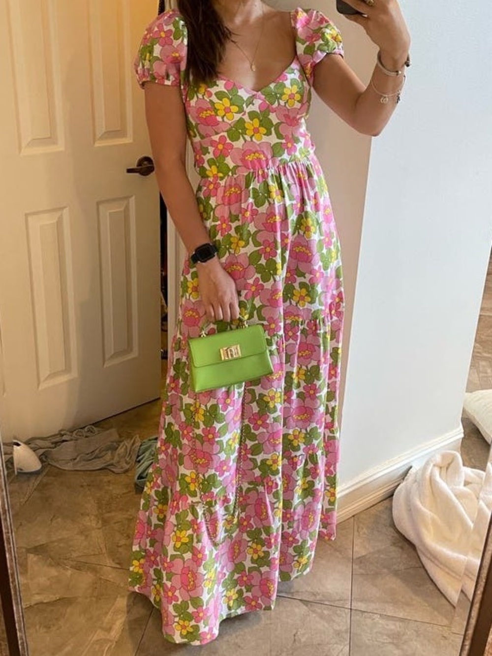 Show Me Your MuMu Pink and Green Floral Puff-Sleeve Cathy Maxi Dress - Picture 10 of 16